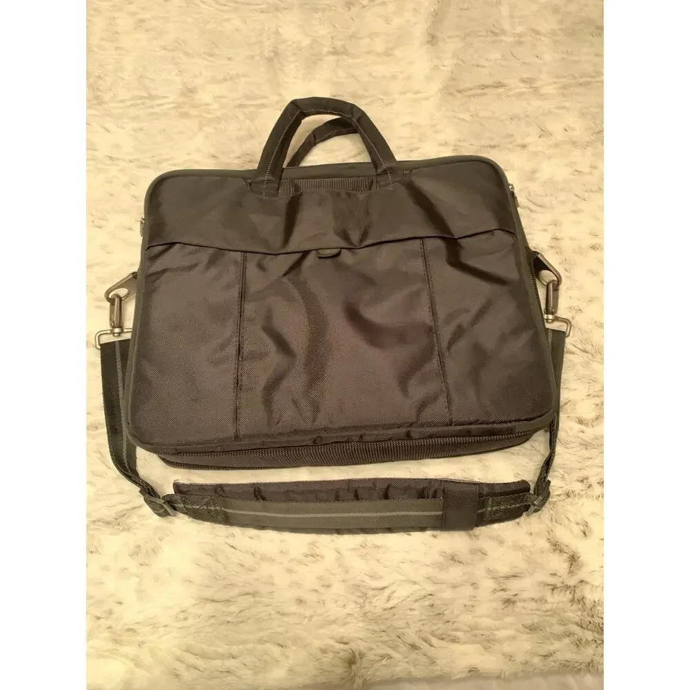 Dell Computer 3 Layer Laptop Bag Black Canvas Messenger Briefcase Shoulder Bag